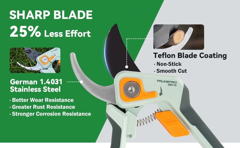 PrunePro Pruning Shears for Gardening Professional Bypass Hand Pruner Up to 1 Inch Cut Capacity Sharp Stainless Steel Blade Garden Scissors Plant Flower Garden Clipper 1 Pack