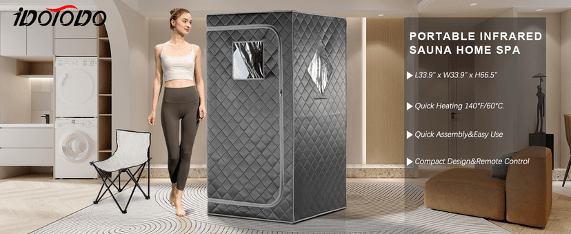 Full Size Portable Personal Infrared Sauna for Home, Personal Home Spa Tent with Remote Control, Heating Foot Pad, Foldable Reinforced Chair (Grey, L33.8 x W 33.8" x H 66.5"