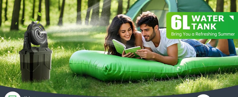 Misting Fan, 6L Bucket Portable Misting Fans with Remote, 20000mAh Rechargeable Battery Portable Fan for Outdoors Patios, Camping Fans 270° Adjustable, Hanging & Lighting for Outdoor Cooling