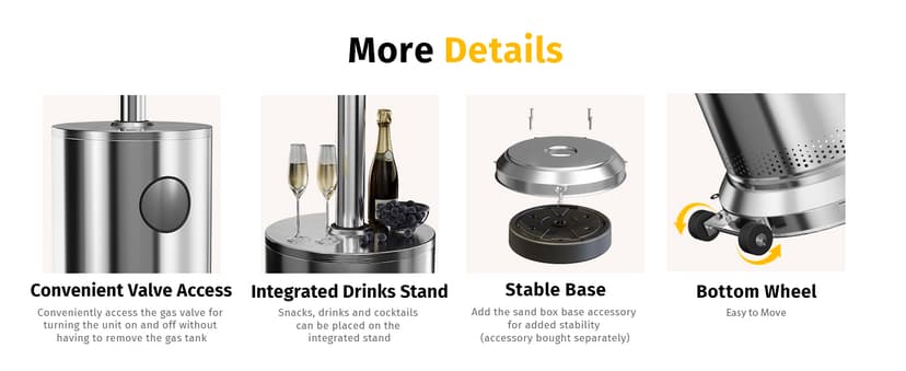 EAST OAK Anti-rust 50,000 BTU Patio Heater for Outdoor Use With Double-Layer Stainless Steel Burner, Round Table Design and Wheels, Outdoor Patio Heater for Home and Commercial, Stainless Steel