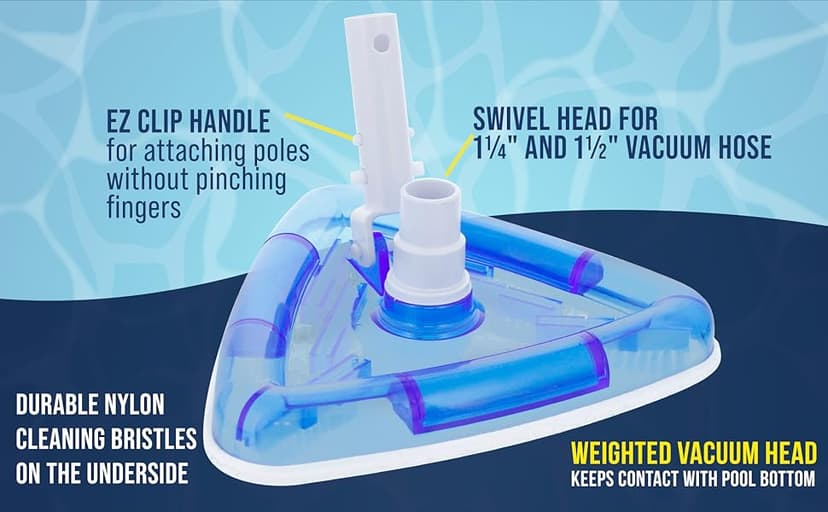 U.S. Pool Supply Weighted Transparent Triangular Pool Vacuum Head with Swivel Hose Connection and EZ Clip Handle - Connect 1-1/4" or 1-1/2" Hose - Removes Debris, Clean Corners - Safe for Vinyl Pools