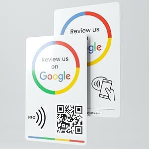 Google review card v3 from eylet | No Subscription, faster NFC Taps and QR code for instant sharing of the Google review link for your business, works with iPhone and Android.