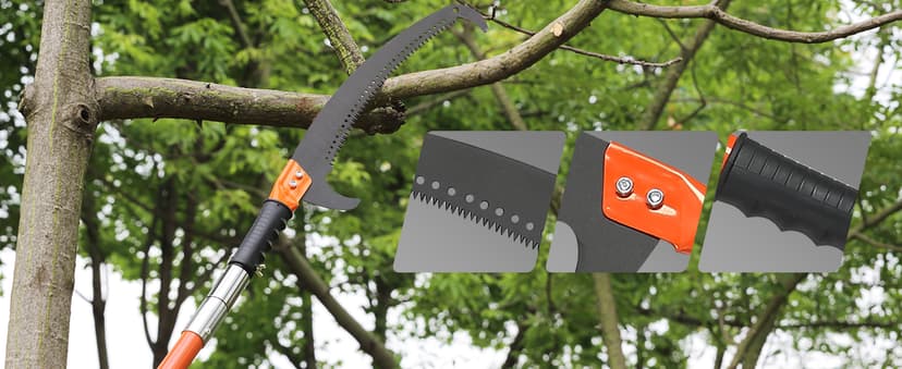 VEVOR Manual Pole Saw, 7.3-27 ft Extendable Tree Pruner, Sharp Steel Blade High Branches Trimming, Manual Branch Trimmer with Lightweight 8 Fiberglass Handles, for Pruning Palms and Shrubs