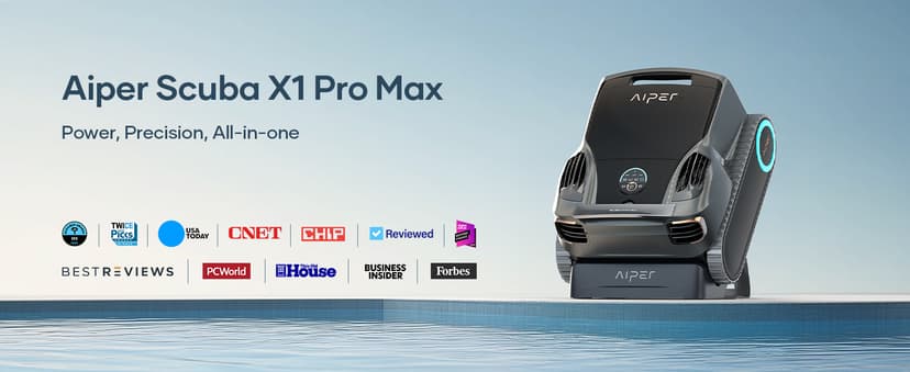 Aiper Scuba X1 Pro Max All-in-One Pool Cleaning Robot with Caddy, Pool Mapping, Adaptive Path, 8500 GPH Power, Double Filtration, Smart Surface Parking, Pool Vacuum for All Inground Pools