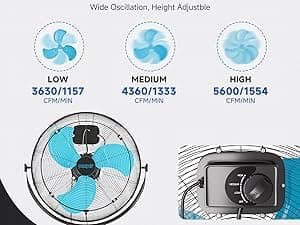 5600 CFM 20" High Velocity Outdoor Misting Fan, Standing Fans for Patio Waterproof, Cooling Floor Fan 3-Speed, 360°Oscillation, Adjustable Height, 2 Casters, Heavy Duty Metal Industrial Fan