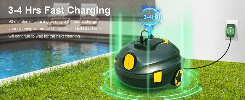 Y20 Cordless Robotic Pool Cleaner, Automatic Pool Vacuum, 90 Mins Runtime, Auto-Parking, Lightweight, Powerful Robot for Above/Inground Pool up to 1100 Sq.Ft (Black-Orange)