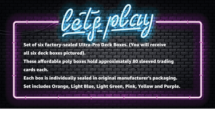 Ultra Pro Deck Box, Set of 6 (Orange, Purple, Light Blue, Pink, Yellow, Light Green)