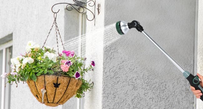Watering Wand for Garden Hose, 24 Inch, 8 Spray Patterns, Garden Hose Nozzle with Thumb Flow Control, Adjustable Water Sprayer with Pivoting Head, Ideal for Hanging Baskets and Shrubs
