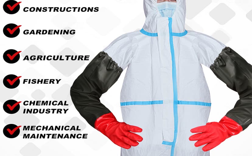 25" Extra-Long Waterproof Gloves with Cotton Liner - Heavy Duty, Aquarium & Pond Cleaning, Seafood Working