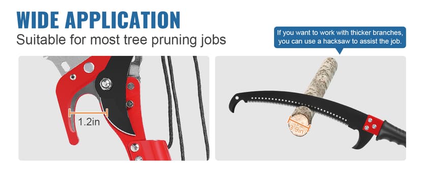 30 Ft Manual Pole Saw, Extendable Tree Pruner Blade and Scissors Set with 9 Fiberglass Handles, Long Branch Pruner Retractable for Backyard and Garden, Bush Cutting and Pruning of Palm Trees