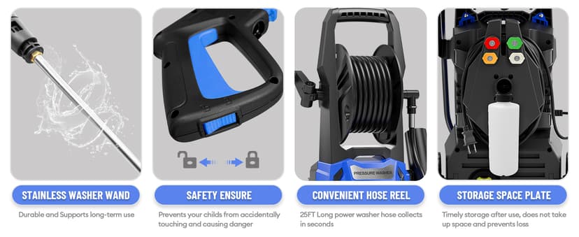 Electric Pressure Washer - 5000PSImax 3.2GPM ZHUOLIN Power Washer for Cars Washing with 25FT Pressure Hose, Blue