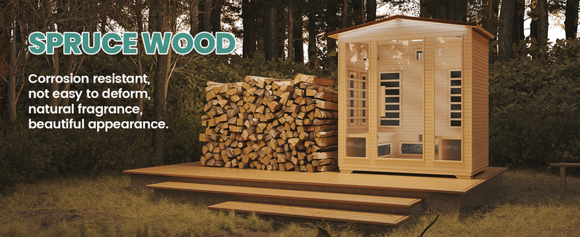 4 Person Outdoor Infrared Sauna - 3D Fast Heating Home Spa Sauna w/Chromotherapy Light, Wooden Sauna Room Kit w/Bluetooth Speaker (CE Certified,220V)