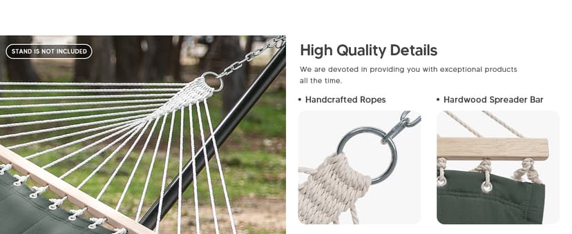 SUNCREAT Double Hammock for 2 Person, Extra Large Outdoor Portable Hammock with Hardwood Spreader Bar, Soft Pillow, 475 lbs Capacity, Gray Green