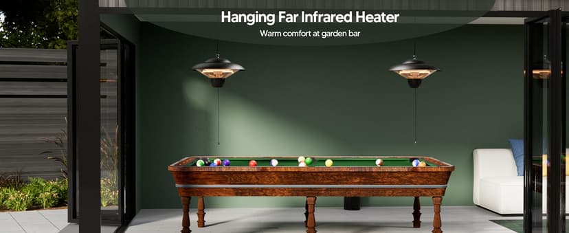 Outdoor Patio Heater, 1500W Electric Hanging Ceiling Mounted Heater for Balcony, Infrared Heater for Courtyard, Garage, Overheat Tip-Over Protection, Waterproof, Adjustable Height, Black