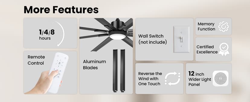 72 Inch Large Industrial Ceiling Fan with Light and Remote-8 Aluminium Blades Ceiling Fan with Energy Efficient DC Motor,Reversible Airflow-Ideal for Living Room,Patio,Garage,and Commercial Spaces