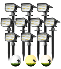 Solar Spot Lights Outdoor Color Changing 27 LEDs Solar Light Outdoor Waterproof 9 Lighting Modes Multicolor RGB Solar Powered Christmas Lights Adjustable Colored Landscape Spotlights- 10 Pack
