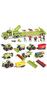 Oriate Kids Farm Toys Realistic Tractor Vehicle Playset, Diecast Car Set Educational Mini Farm Animals with Flatbed Trailer, Birthday Gift for Children 3 Year Old