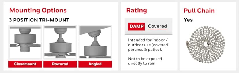 Honeywell Ceiling Fans Palm Island, 52 Inch Tropical Indoor Outdoor Ceiling Fan with No Light, Pull Chain, Three Mounting Options, 5 Palm Leaf Blades, Wet-Rated - 50207-01 (Bronze)