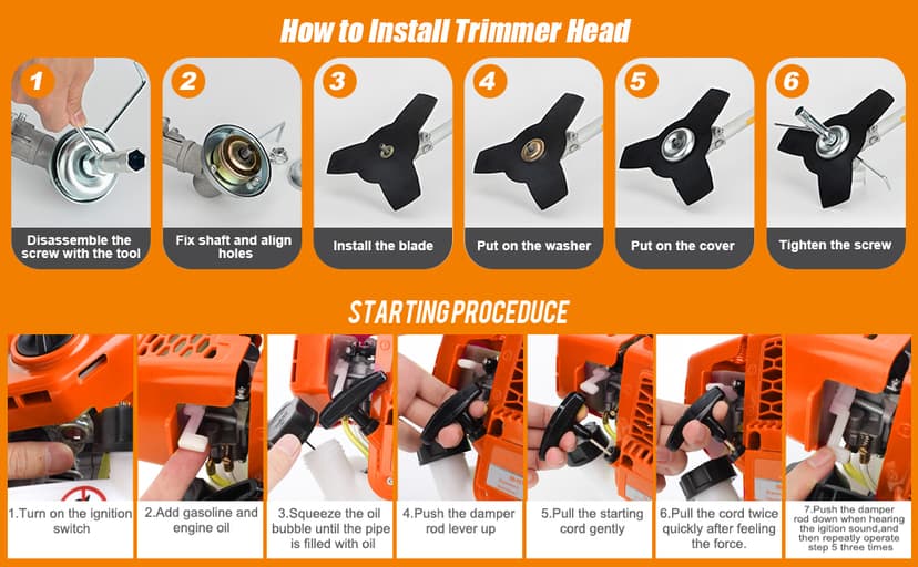 Weed Wacker Brush Cutter, 58CC Gas Powered String Trimmer 4-in-1 Gas Weed Eater with 4 Detachable Heads Straight Shaft 2-Cycle for Brush(Orange)