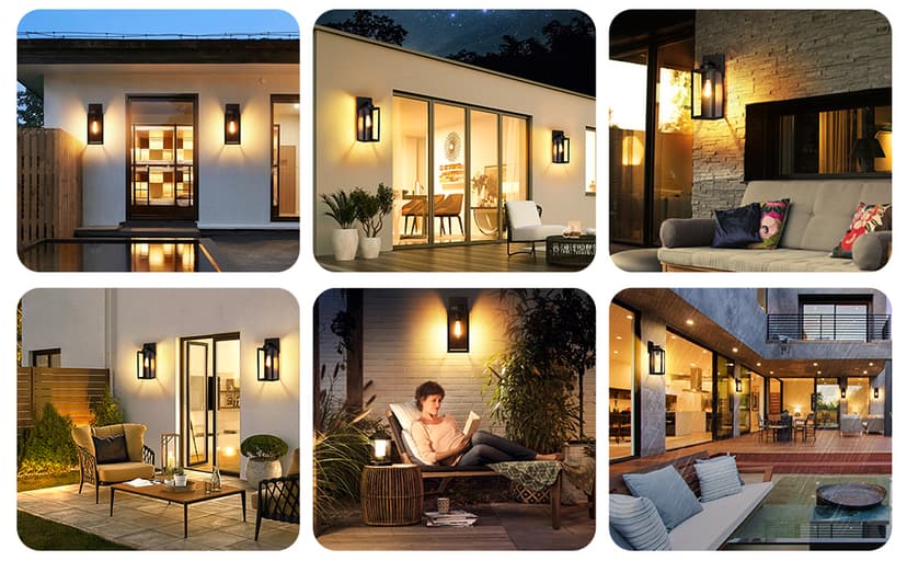 BesLowe Outdoor Wall Mount Light Fixture, Exterior Wall Lantern Waterproof, Black Outside Porch Sconce Lighting with Matte Black Finish & Glass Shade for House Garage Doorway Patio, E26 Socket