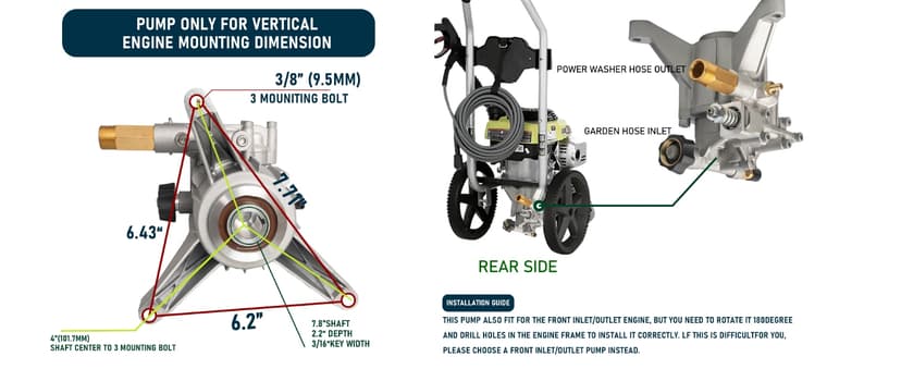 Hourleey 7/8" Shaft Vertical Pressure Washer Pump, 3400PSI 2.5GPM, Replacement Pump for Power Washer Kit, Compatible with Honda, Simpson, RYOBI, Briggs & Stratton, Subaru, Craftsman