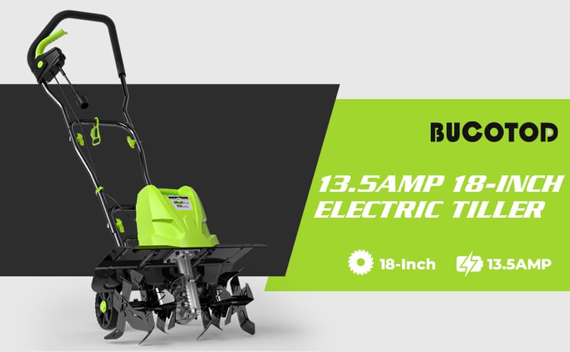 18-Inch 13.5 Amp Tiller/Cultivator with 6 Steel Tines, 3-Adjustable Wheels, Foldable Handle, 8'' Tilling Depth Electric Corded Tillers, Electric Garden Rototiller for Garden Lawn Soil Digging
