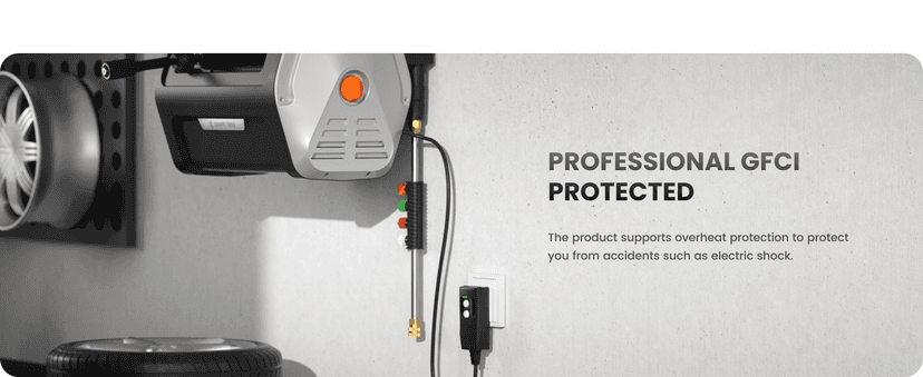 Giraffe Tools Grandfalls Pressure Washer, Max 2900 PSI, 2.2 GPM Electric Wall Mounted Power Washer with 100ft Retractable Pressure Hose, Foam Cannon, 4-Nozzles for Car/Driveways/Patios, Light Silver