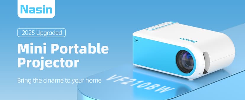 Nasin Mini Projector, 1080P Supported Portable Movie Projector, Home Theater and Outdoor Use, Compatible with IOS, Android, Tablet, Laptop, TV Stick, Type C, USB & HDMI, Bluetooth Proyector