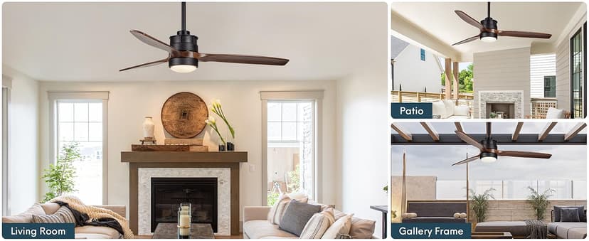 EKIZNSN 42'' Outdoor Waterproof Ceiling Fan with Light for Patios, 3 Blade Wet Rated Ceiling Fans, DC Motor w 6 Speeds, Walnut Wood