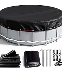 LXKCKJ 24 Ft Round Pool Cover, Winter Pool Covers for Large Above Ground Pools, Extra Thick PE Pool Cover Add Ground Nail Set and Specially Molded Winch Ideal for Waterproof and Dustproof (Blue)