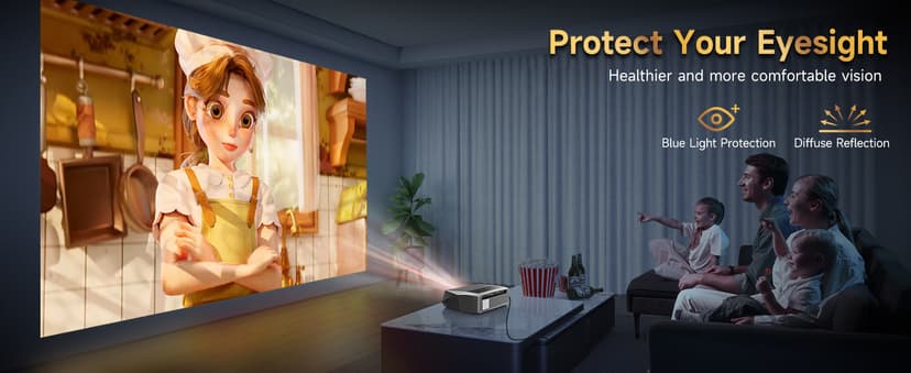4K Projector HDR Netflix Certified, 1800ANSI Daylight Use, Dolby Audio, NFC, Smart TOF Autofocus, Shorter Throw, WiFi 6, Bluetooth 5.4, HDMI ARC, Proyector 4K Ultra HD Movie Gaming TV High Brightness