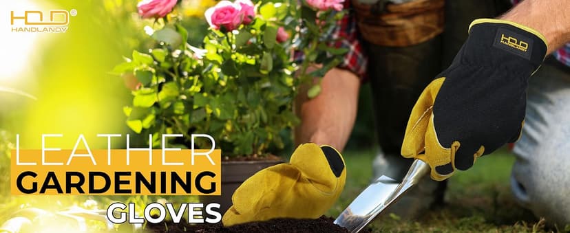 HANDLANDY Men Leather Gardening Gloves, Utility Work Gloves for Mechanics, Construction, Driver, Dexterity Breathable Design