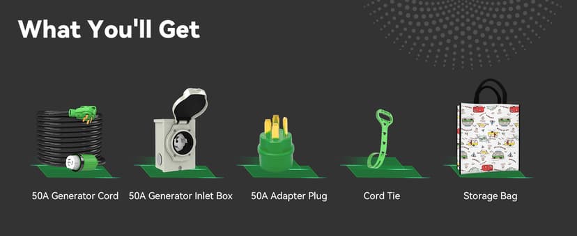 50 Amp Generator Cord 25FT and Power Inlet Box Combo Kit - Pre-Drilled, Waterproof, NEMA 14-50P to SS2-50R, ETL Listed