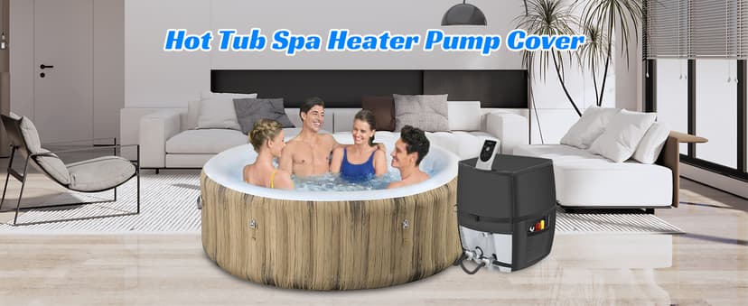 Hot Tub Spa Heater Pump Cover,Waterproof 600D Oxford Fabric Aluminum Film Insulated Cover,Inflatable Hot Tub Spa Heater Pump,Easy Installation with Zipper and Adhesive Straps,Black,Square