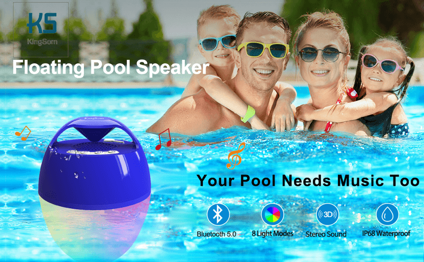 Bluetooth Pool & Hot Tub Speaker with Colorful Lights & 360 Surround Sound, IP68 Waterproof Floating Speaker, Up to 85ft Bluetooth Range