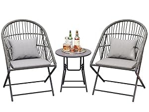 HWB Hanging Egg Chair with Stand, Patio Wicker Hammock Egg Swing Chair with Cushion for Bedroom Garden Indoor Outdoor (Grey)