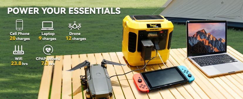Togo POWER Portable Power Station ADVANCE600-560Wh LiFePO4 Battery 600W AC Outlet (Peak 1200W) - 0-80% in 60 Mins - Power Backup Outdoor Solar Generator for Camping, RV Trip, Outage