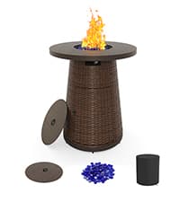 43" Propane Fire Pit Table Outdoor Rectangular Stone Firepit Table 50000 Btu Propane Fire Tables for Outside Patio with Glass Wind Guard, Lid, Fire Glass Beads, Pizzello Caldo (Gray Stone)
