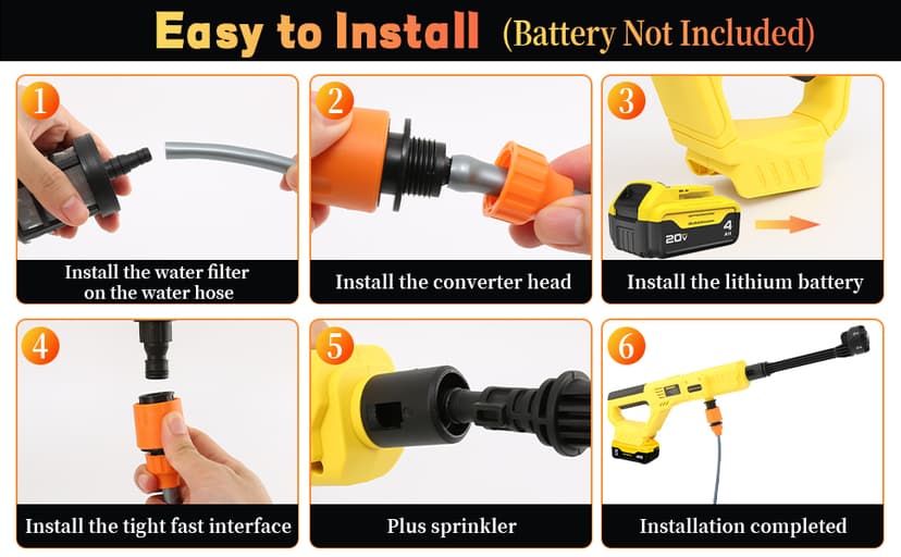 Cordless Pressure Washer for DeWalt 20V Max Battery, Portable Cordless Power Washer 1000PSI, Handheld Car Pressure Washer with 6-in-1 Nozzle for Patio Car Floor Fence Deck Indoor(Tool Only)