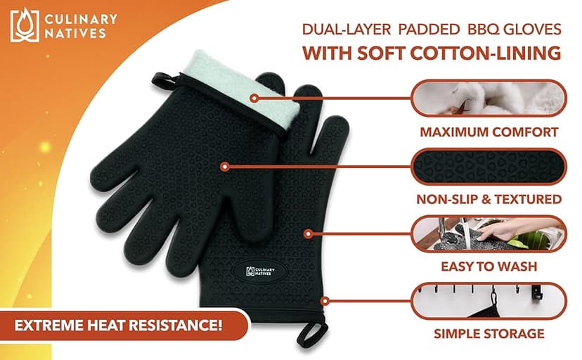 Meat Claws and Smoker Gloves | No.1 Extreme Heat Resistant BBQ Grill Gloves | Non-Slip Waterproof Silicone Oven Mitts | Pulled Pork Claws | Thermometer | Barbecue, Grilling, Smoking, Shredding (Black)