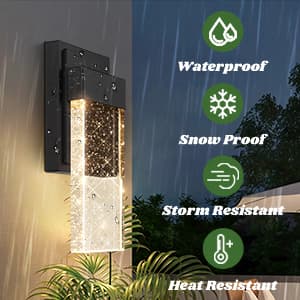 BesLowe Outdoor Wall Light Fixtures with Crystal Bubble Glass, Waterproof Exterior Sconces LED Wall Lanterns, Porch Lights Wall Mounted 10W 3000K Outside Lights for House Front Door Garage Entryway