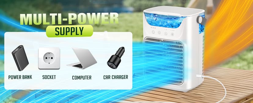 Portable Air Conditioners, 3 Wind Speeds & 7 LED Lights Evaporative Personal Air Cooler, 4 in 1 Portable AC with 650 mL Large Water Tank, Mini Air Conditioner for Bedroom/Car/Home/Camping/Room