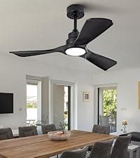 42'' Wood Ceiling Fan without Light, Modern 3 Blades Fans with Remote, Quiet Reversible DC Motor, Indoor Outdoor Energy Saving Ceiling Fan for Bedroom Living Room Patios