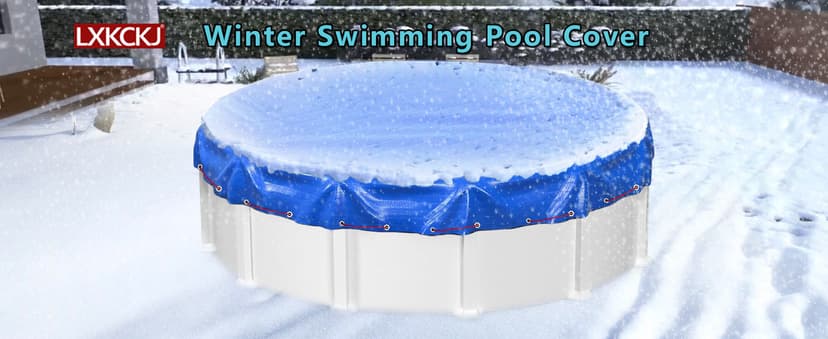 LXKCKJ 24 Ft Round Pool Cover, Winter Pool Covers for Large Above Ground Pools, Extra Thick PE Pool Cover Add Ground Nail Set and Specially Molded Winch Ideal for Waterproof and Dustproof (Blue)