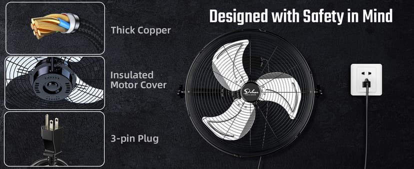 Simple Deluxe 18 Inch Industrial Wall Mount Fan, 3 Speed Commercial Ventilation Metal Fan for Warehouse, Greenhouse, Workshop, Patio, Factory and Basement - High Velocity