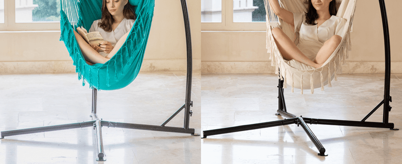 PNAEUT Hammock Chair with Stand Indoor Outdoor, Hanging Egg Swing Chair with Patented Adjustable Pillow, 2 Cushions, Bag, for Bedroom Balcony Patio, Stand 350lbs / Chair 500lbs Capacity (Dark Gray)