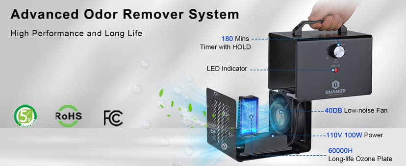 ONAMOR Ozone Generator 77000mg, Ozone Machine Ionizer O3 Deodorizer for Home, Basement, Smoke, and Pet Room (Eliminating Odors Area up to 4000 Square Feet, All Metallic Black)