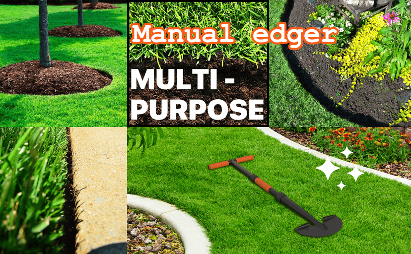 Manual Edger Lawn Tool, 41-inch Lawn Edger with Saw Tooth Blade, Half Moon Hand Edger with Metal Shaft, T-Grip Handle, Heavy Duty Garden Edger Tool for Sidewalk, Grass, Yard, Landscape