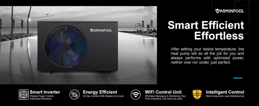 30,000 BTU Pool Heat Pump Up to 8000 Gallons, WIFI Capable, Pool Heater for Above Ground Pool, Smart Inverter, Electric Pool Heaters for Above and In Ground Pools and Spas