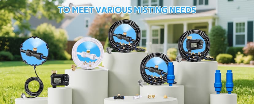 homenote Misting Cooling System 59FT (18M) Misting Line + 20 Brass Mist Nozzles + Brass Adapter(3/4") Outdoor Mister for Patio Backyard Garden Greenhouse Watering